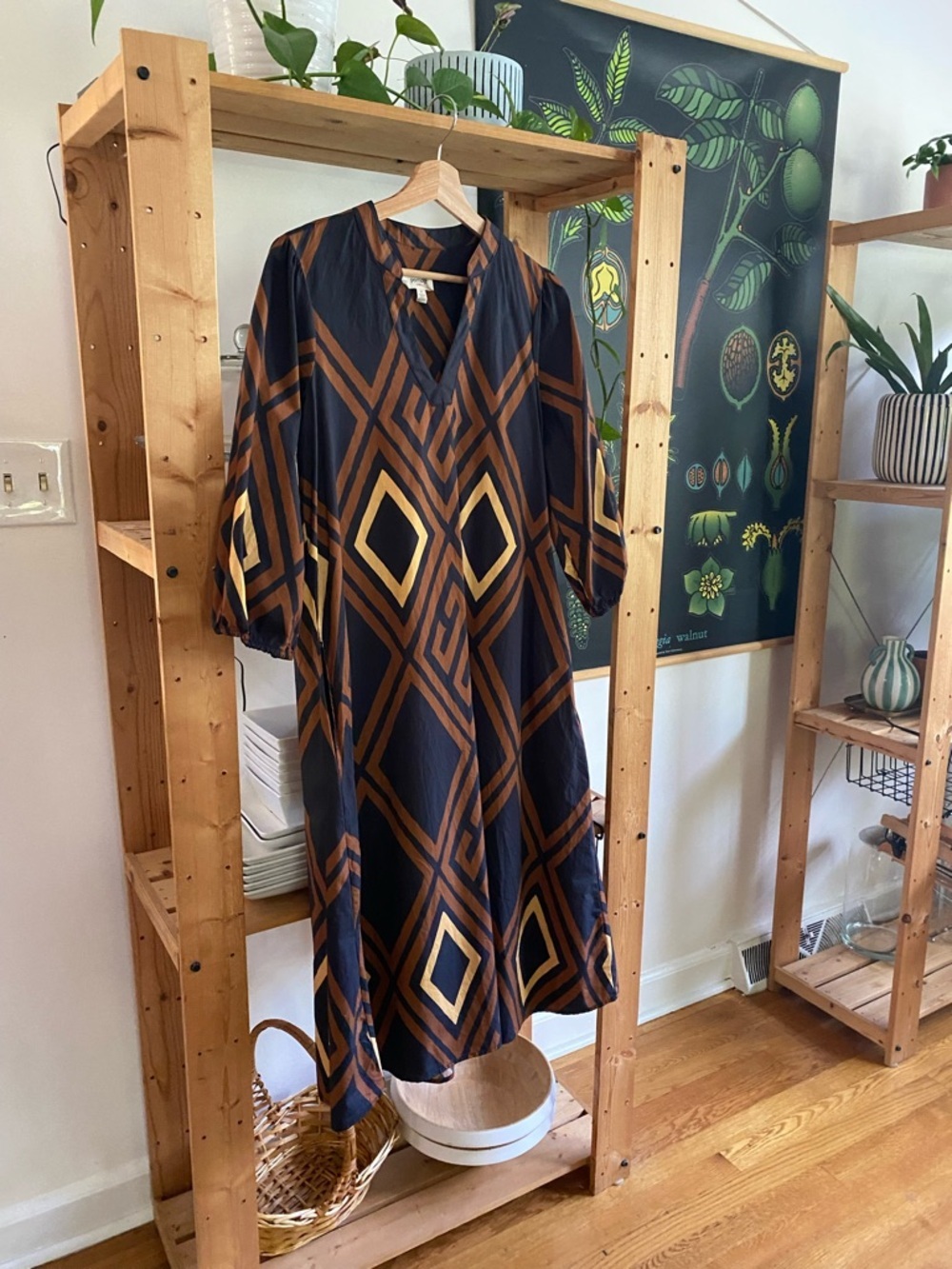 Anthropologie Porridge Brown Black Print Mireil Midi Dress Small - Picture 6 of 16